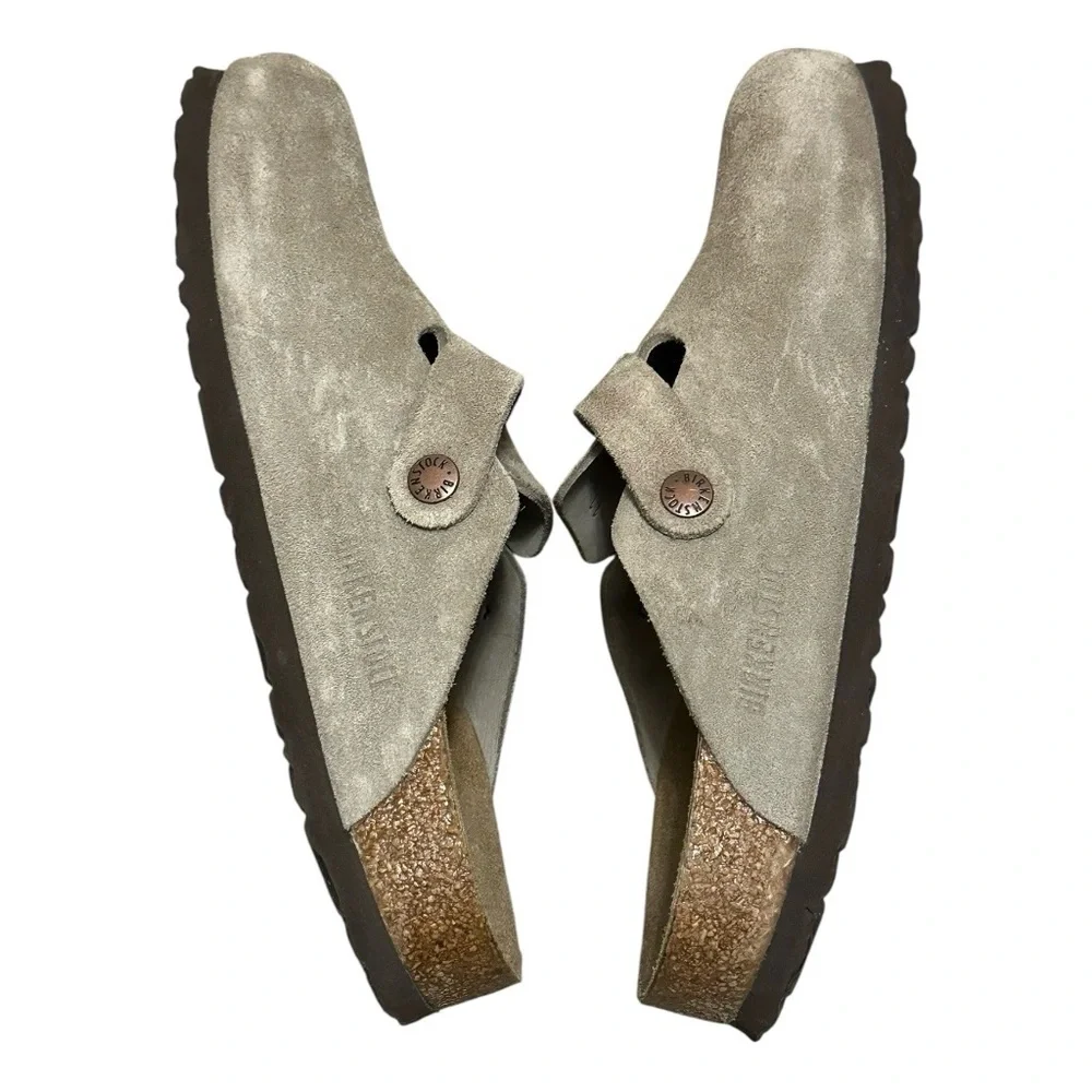 BIRKENSTOCK Taupe Suede Boston Soft Footbed Clog 38 - Picture 3 of 9